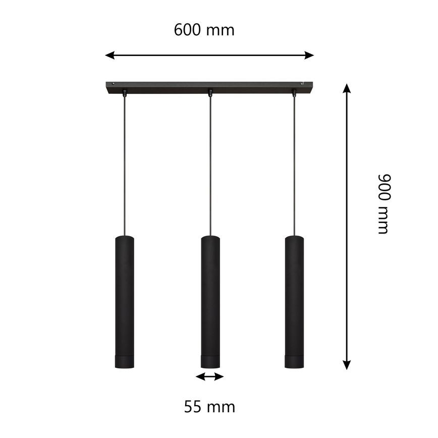 LED Πολύφωτο με συρματόσχοινο TUBA 3xGU10/4,8W/230V μαύρο