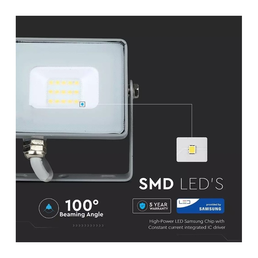 LED Προβολέας SAMSUNG CHIP LED/10W/230V IP65 4000K γκρι