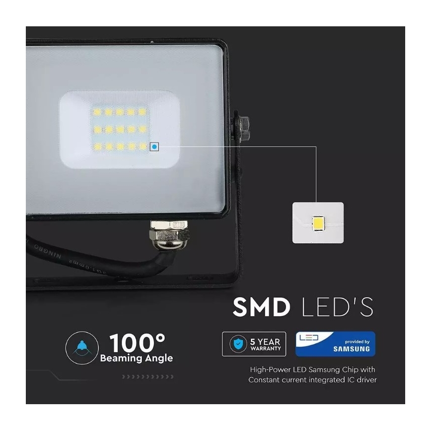 LED Προβολέας SAMSUNG CHIP LED/10W/230V IP65 6400K μαύρο
