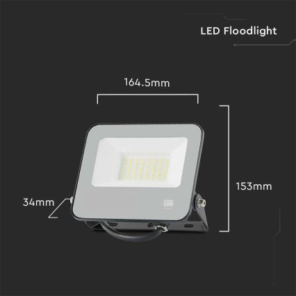 LED Προβολέας SAMSUNG CHIP LED/30W/230V 4000K IP65 μαύρο