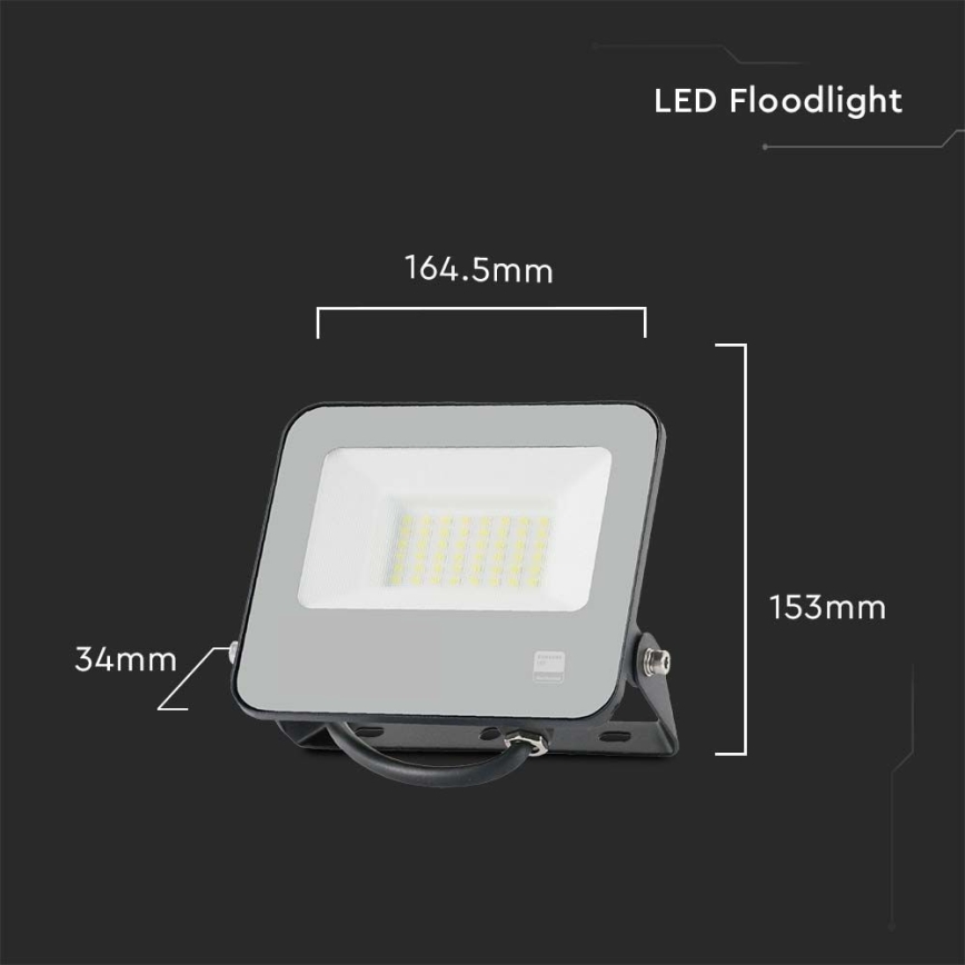 LED Προβολέας SAMSUNG CHIP LED/30W/230V 4000K IP65 μαύρο