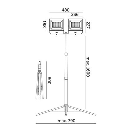 LED Προβολέας με βάση TIGRA 2xLED/100W/230V 4000K IP54 μαύρο/κίτρινο
