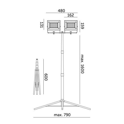 LED Προβολέας με βάση TIGRA 2xLED/50W/230V 4000K IP54 μαύρο/κίτρινο