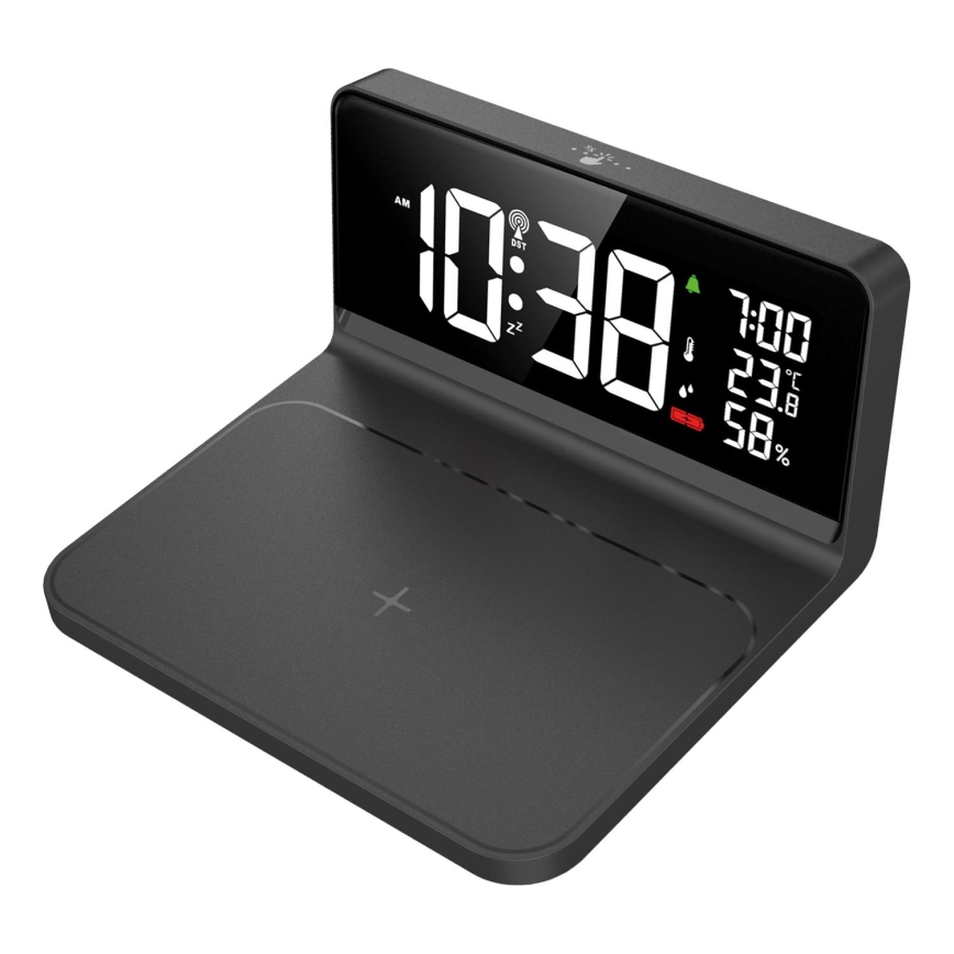 LED Ρολόι ξυπνητήρι με οθόνη LCD και ασύρματη φόρτιση Qi LED/10W/230V