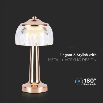 LED Ρυθμιζόμενο επαναφορτιζόμενο επιτραπέζιο φωτιστικό αφής LED/1W/5V 3000-6000K 1800 mAh ροζ χρυσό