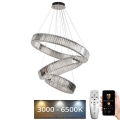 LED Ρυθμιζόμενο Κρυστάλλινο Φωτιστικό Οροφής με Καλώδιο LED/115W/230V 3000-6500K Γυαλιστερό Χρώμιο + Τηλεχειριστήριο