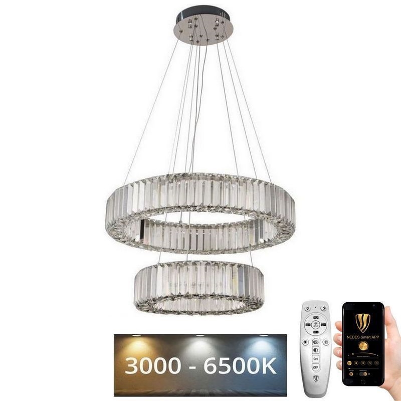 LED Ρυθμιζόμενο κρυστάλλινο φωτιστικό οροφής με καλώδιο LED/65W/230V 3000-6500K γυαλιστερό χρώμιο + τηλεχειριστήριο