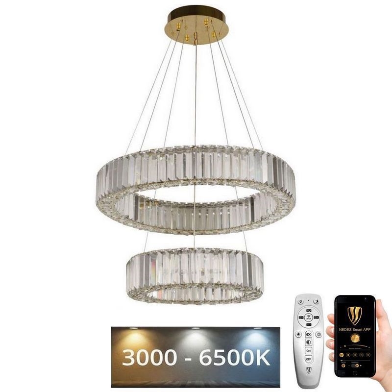 LED Ρυθμιζόμενο Κρυστάλλινο Φωτιστικό Οροφής με Καλώδιο LED/65W/230V 3000-6500K Χρώμιο/Χρυσό + Τηλεχειριστήριο