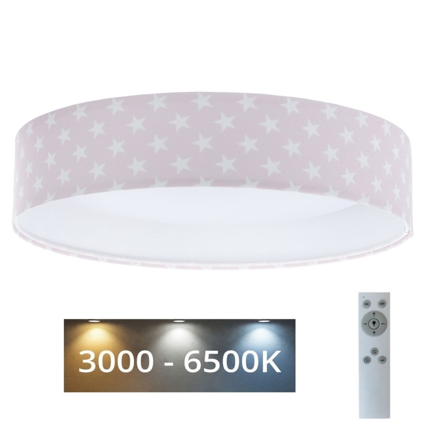 LED Ρυθμιζόμενο Παιδικό Οροφής Φωτιστικό SMART GALAXY KIDS LED/24W/230V 3000-6500K αστεράκια ροζ/λευκό + τηλεχειριστήριο