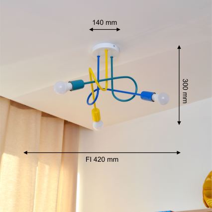 LED Σταθερό παιδικό πολύφωτο OXFORD 3xE27/15W/230V
