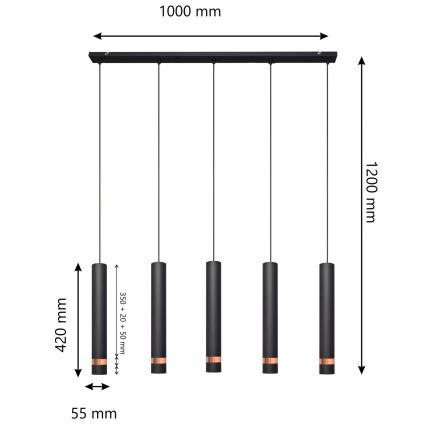 Φωτιστικό LED με καλώδιο TUBA 5xGU10/6,5W/230V μαύρο/χάλκινο