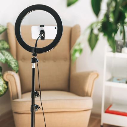 LED Φωτιστικό δαχτυλίδι ring με τρίποδο και βάση για κινητό LED/15W/5V 2700-6500K