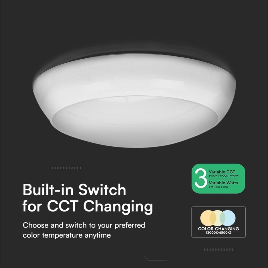 LED Φωτιστικό οροφής ασφαλείας με αισθητήρα LED/8W/16W/20W/230V IP65 3000/4000/6500K διάμετρος 32 cm