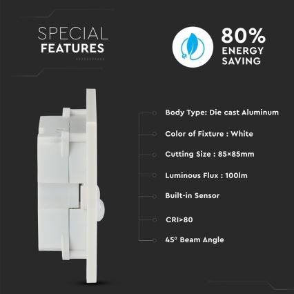 LED φωτιστικό σκάλας με ανιχνευτή κίνησης LED/3W/230V 4000K λευκό