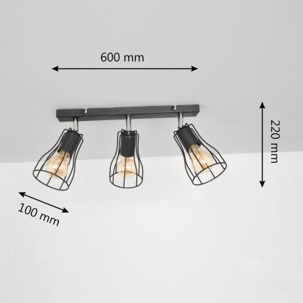 LED Φωτιστικό σποτ TUBE II 3xE27/15W/230V μαύρο