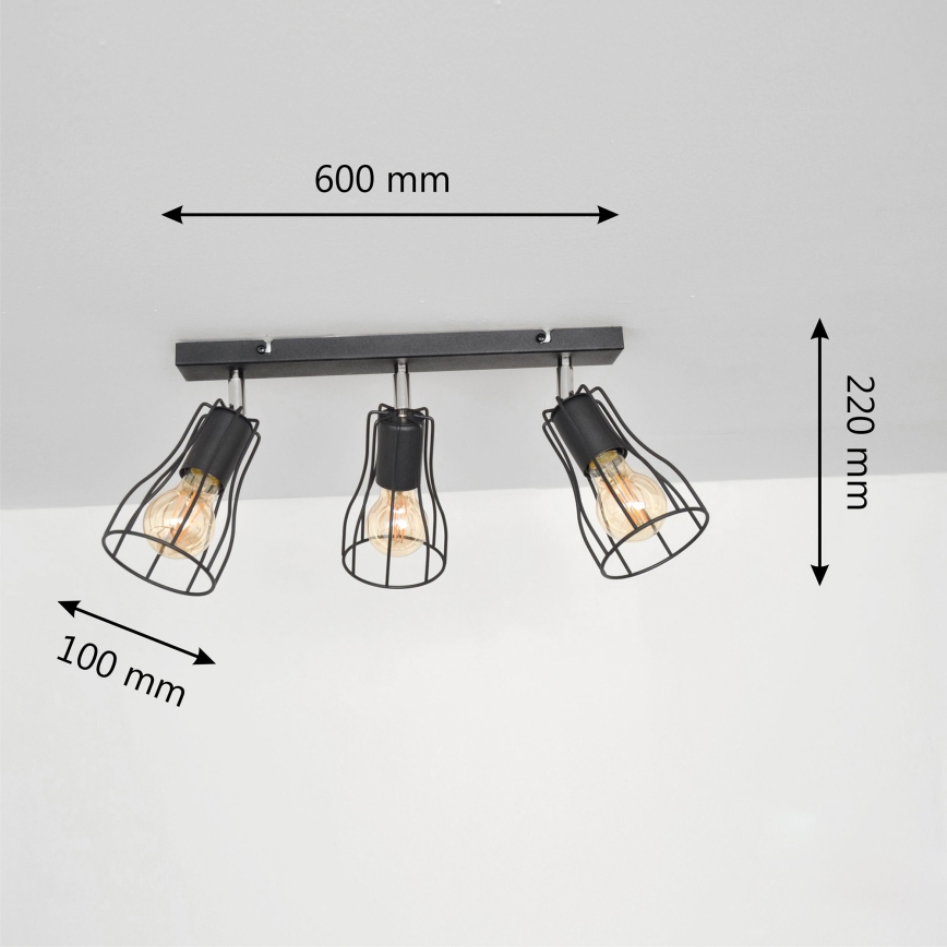 LED Φωτιστικό σποτ TUBE II 3xE27/15W/230V μαύρο