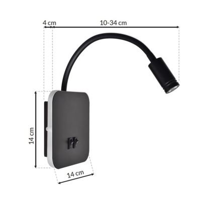 LED Φωτιστικό Τοίχου - Απλίκα BASE 1xLED/8W+1xLED/2W/230V μαύρο/ασημί