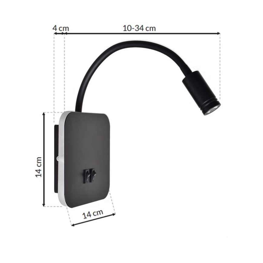 LED Φωτιστικό Τοίχου - Απλίκα BASE 1xLED/8W+1xLED/2W/230V μαύρο/ασημί