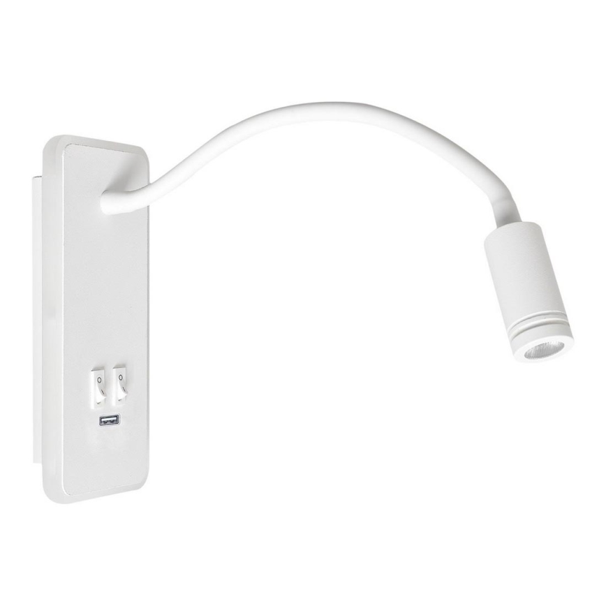 LED Φωτιστικό Τοίχου - Απλίκα με USB BASE 1xLED/8W+1xLED/2W/230V λευκό