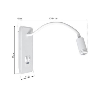 LED Φωτιστικό Τοίχου - Απλίκα με USB BASE 1xLED/8W+1xLED/2W/230V λευκό