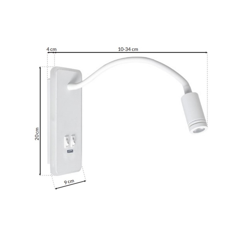 LED Φωτιστικό Τοίχου - Απλίκα με USB BASE 1xLED/8W+1xLED/2W/230V λευκό