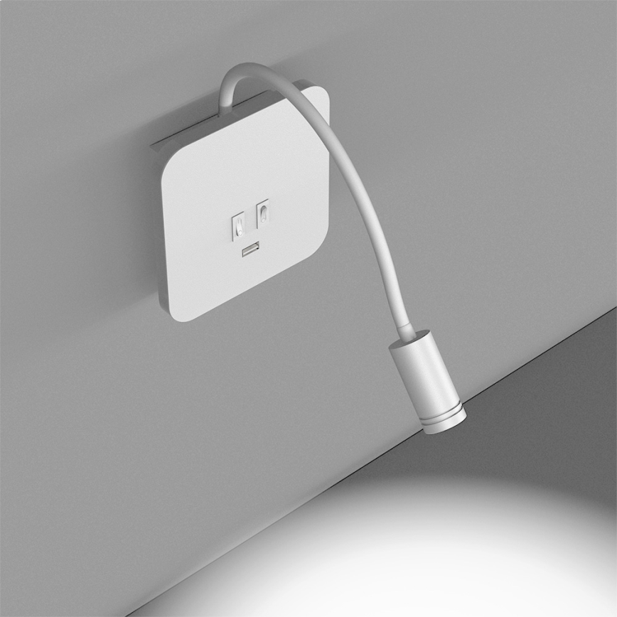 LED Φωτιστικό Τοίχου - Απλίκα με USB BASE 1xLED/8W + 1xLED/2W/230V λευκό