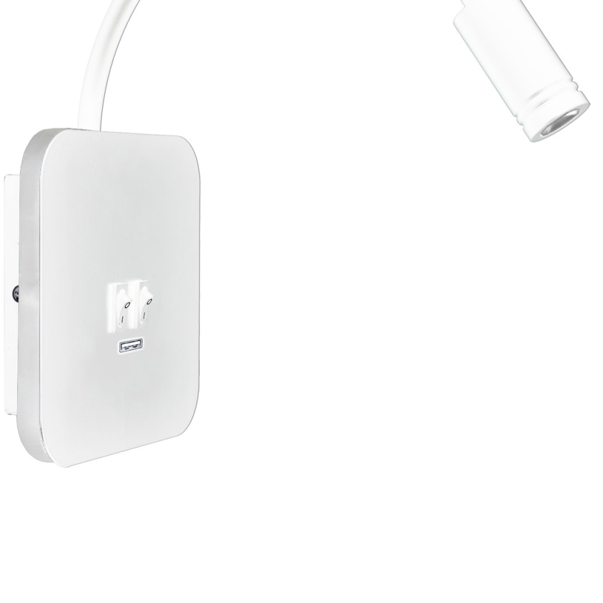 LED Φωτιστικό Τοίχου - Απλίκα με USB BASE 1xLED/8W + 1xLED/2W/230V λευκό