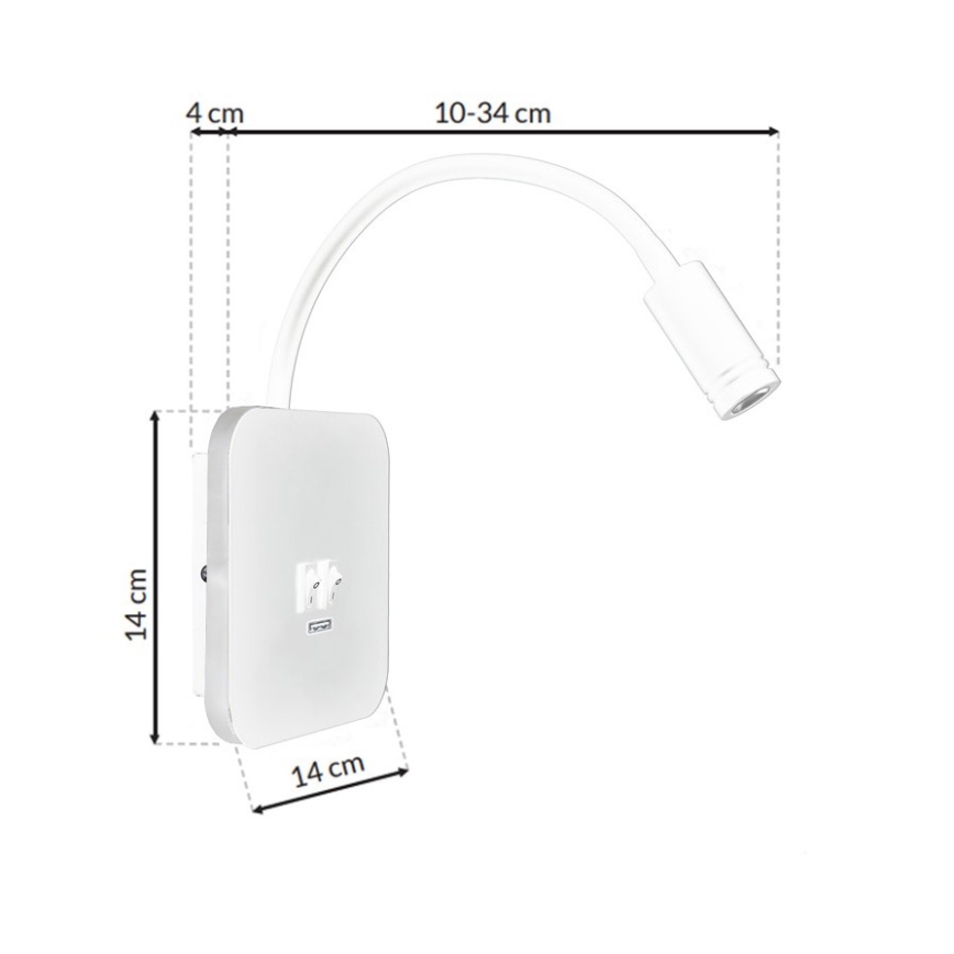 LED Φωτιστικό Τοίχου - Απλίκα με USB BASE 1xLED/8W + 1xLED/2W/230V λευκό