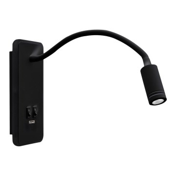 LED Φωτιστικό Τοίχου - Απλίκα με USB BASE 1xLED/8W+1xLED/2W/230V μαύρο