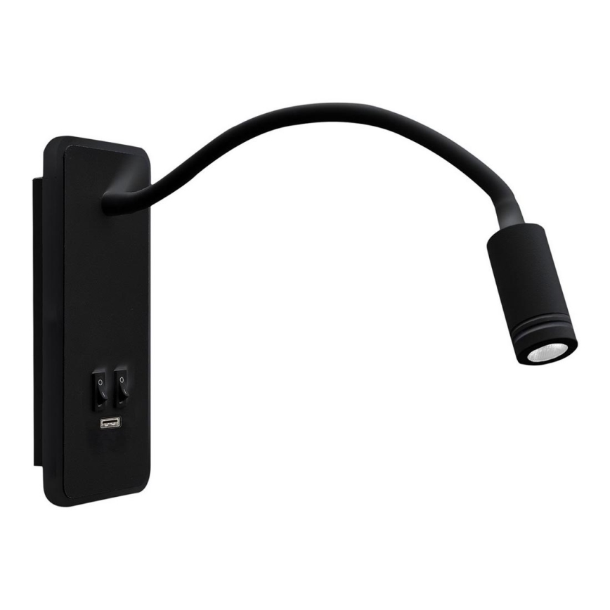 LED Φωτιστικό Τοίχου - Απλίκα με USB BASE 1xLED/8W+1xLED/2W/230V μαύρο