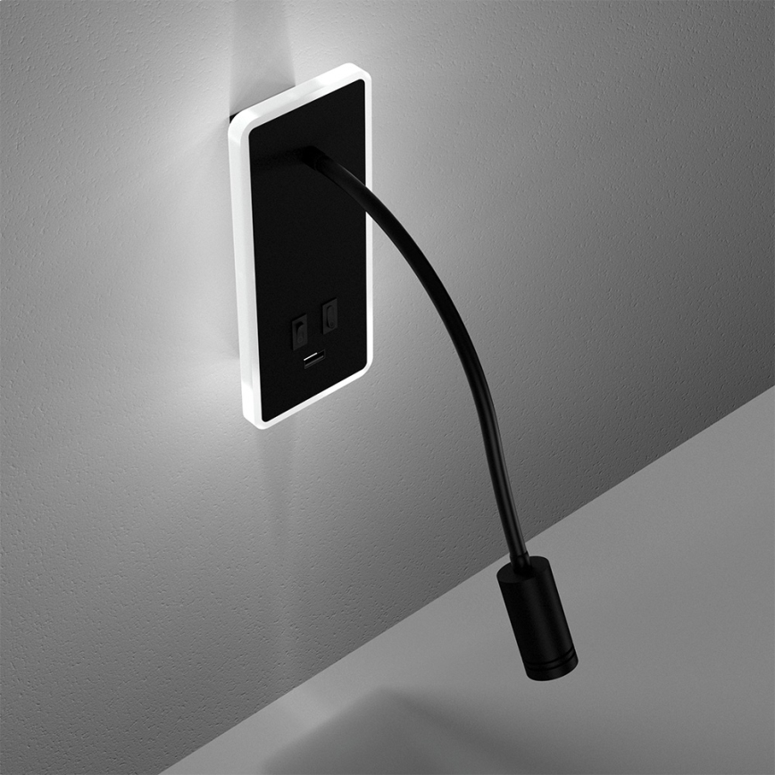 LED Φωτιστικό Τοίχου - Απλίκα με USB BASE 1xLED/8W+1xLED/2W/230V μαύρο
