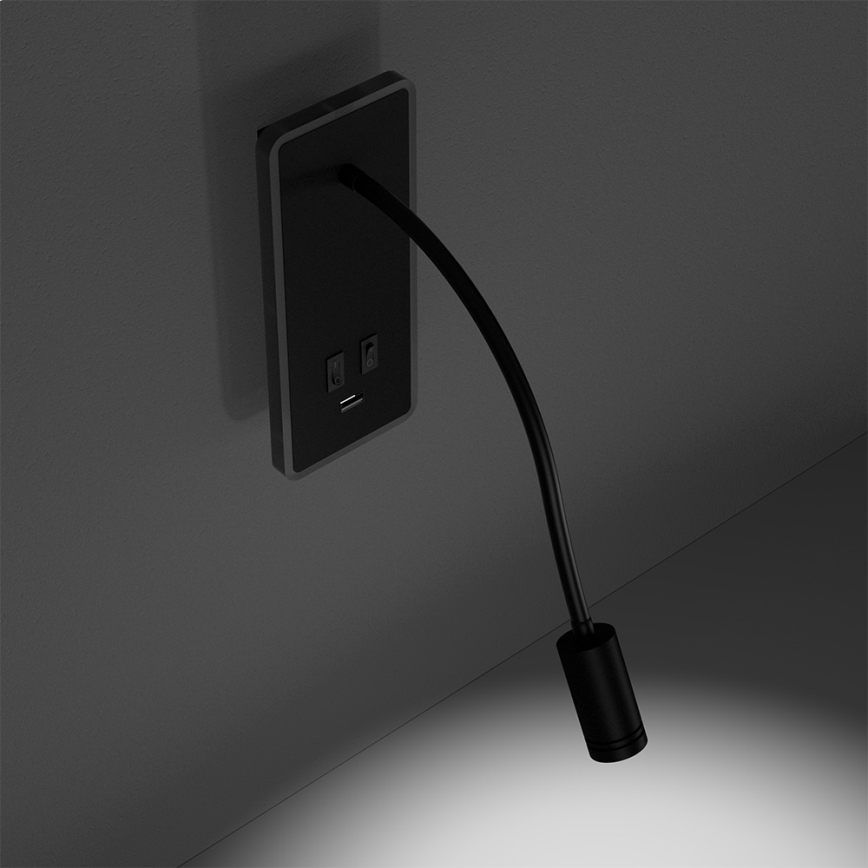 LED Φωτιστικό Τοίχου - Απλίκα με USB BASE 1xLED/8W+1xLED/2W/230V μαύρο