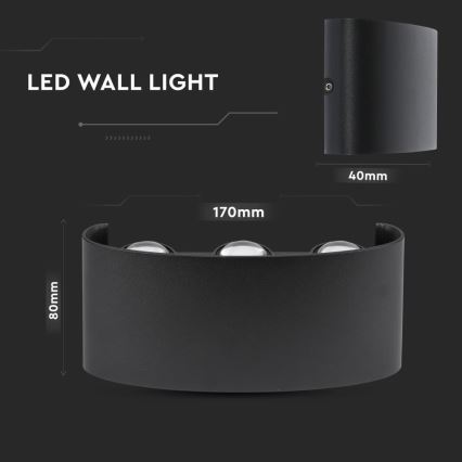 LED Φωτιστικό τοίχου εξωτερικού χώρου 6xLED/6W/230V IP54 4000K μαύρο