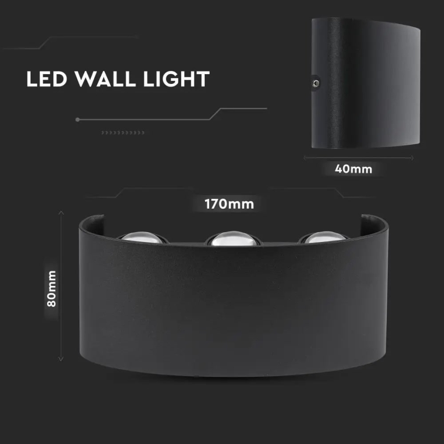 LED Φωτιστικό τοίχου εξωτερικού χώρου 6xLED/6W/230V IP54 4000K μαύρο