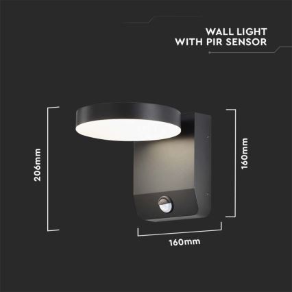 LED Εξωτερικού χώρου wall flexible φωστικό με αισθητήρα LED/17W/230V IP65 3000K μαύρο