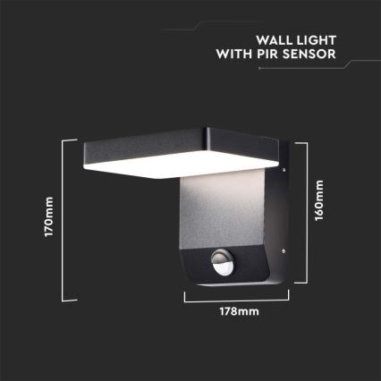 LED Εξωτερικού χώρου wall flexible φωστικό με αισθητήρα LED/17W/230V IP65 4000K μαύρο