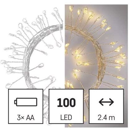 LED Χριστουγεννιάτικη γιρλάντα 100xLED/3xAA 2,7m θερμό λευκό