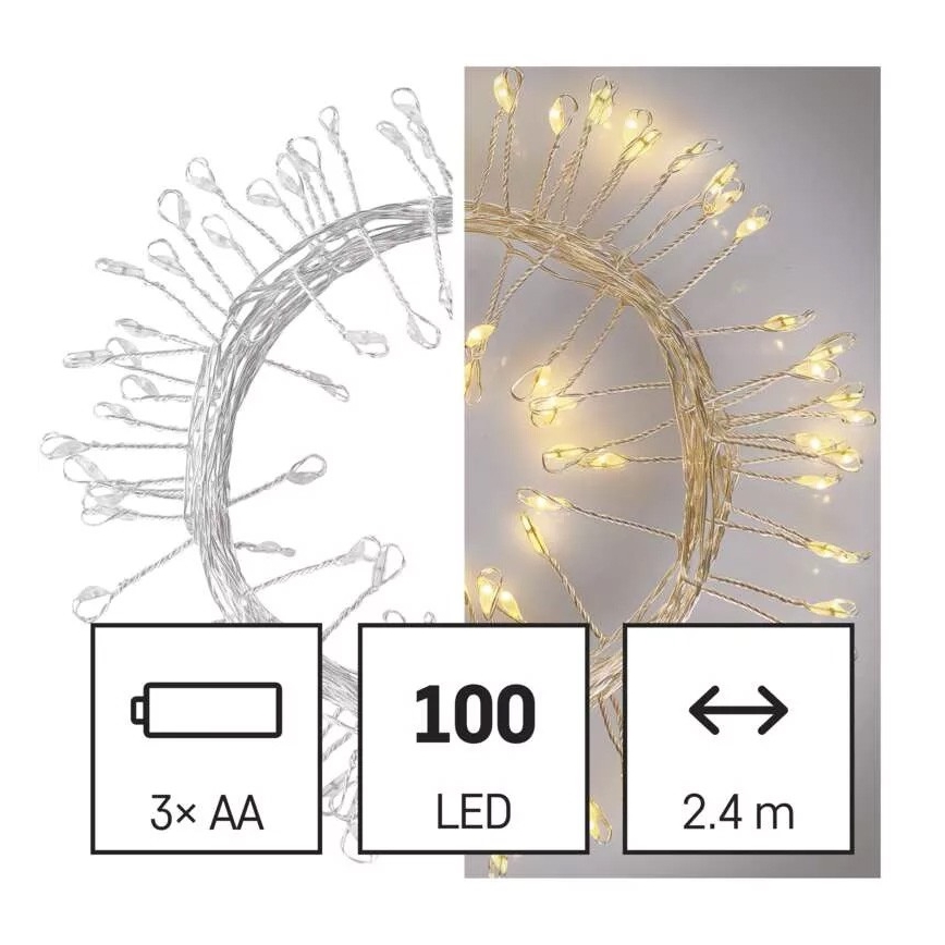 LED Χριστουγεννιάτικη γιρλάντα 100xLED/3xAA 2,7m θερμό λευκό