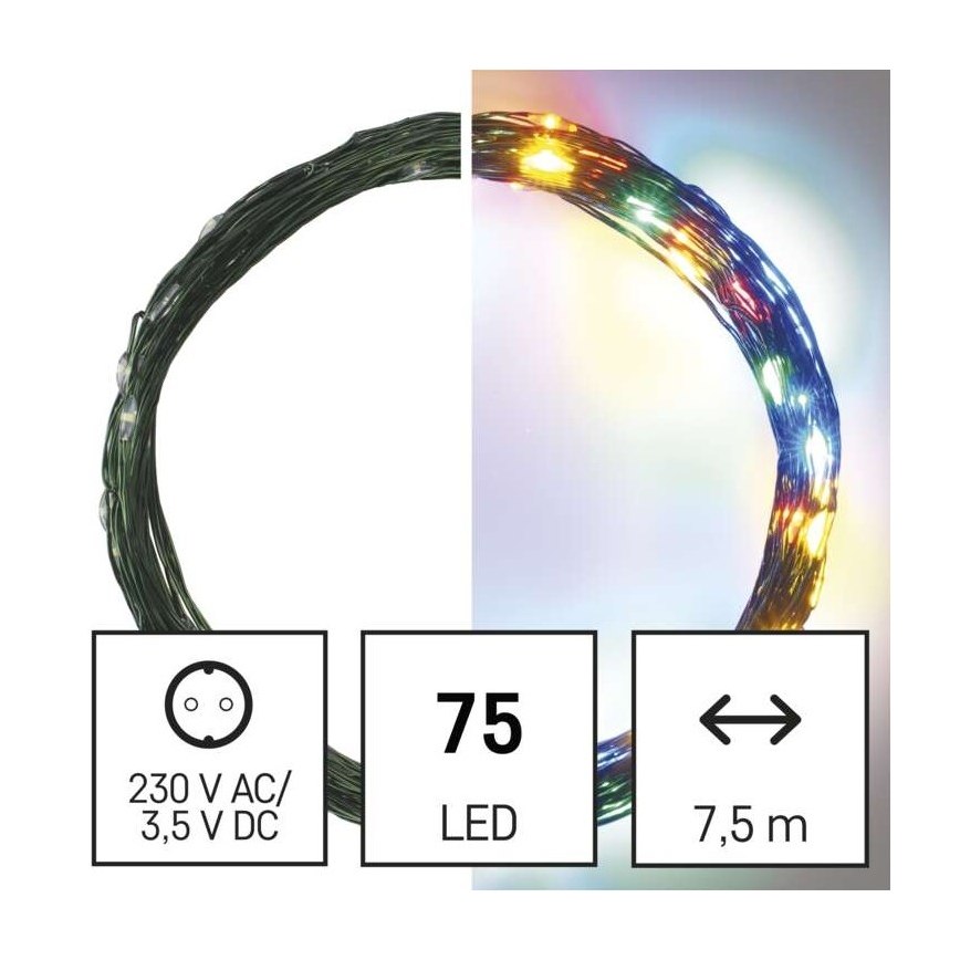LED χριστουγεννιάτικη γιρλάντα εξωτερικού χώρου 75xLED/12,5m IP44 πολύχρωμη