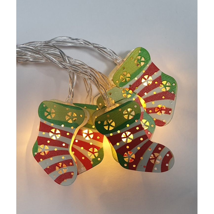 LED χριστουγεννιάτικη εξωτερική γιρλάντα 10xLED/2xAA 1,65 m IP44 θερμό λευκό, με κάλτσες