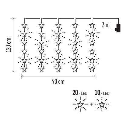 LED χριστουγεννιάτικη εξωτερική γιρλάντα 30xLED/3,9m IP44 με αστέρια