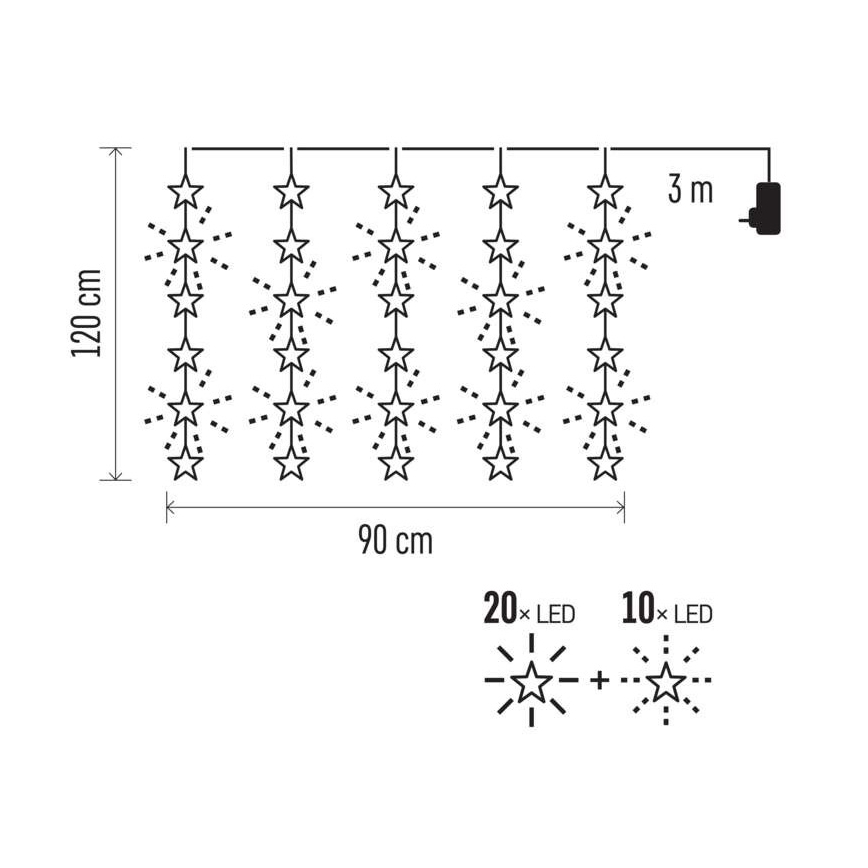 LED χριστουγεννιάτικη εξωτερική γιρλάντα 30xLED/3,9m IP44 με αστέρια