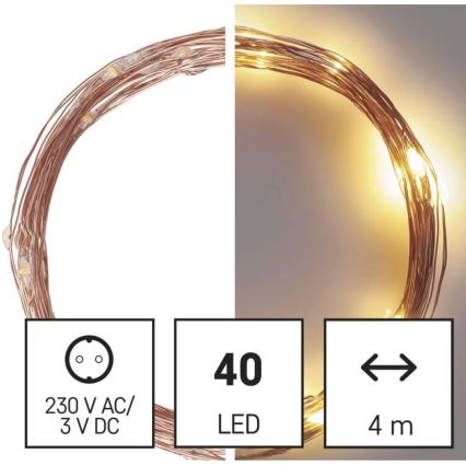 LED χριστουγεννιάτικη εξωτερική γιρλάντα 40xLED/9m IP44 θερμό λευκό
