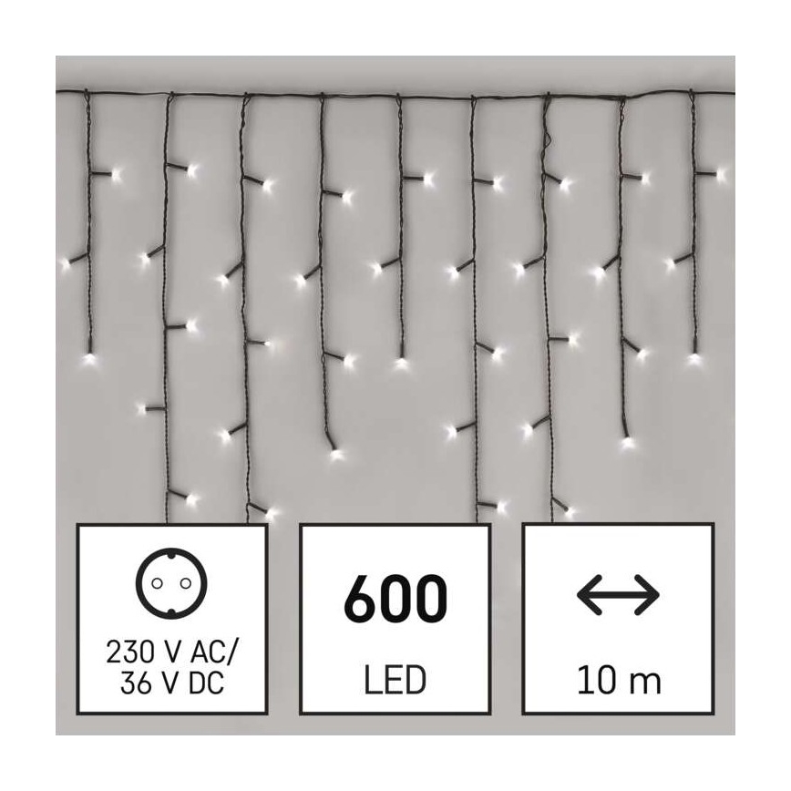 LED Χριστουγεννιάτικη εξωτερική γιρλάντα 600xLED/8 λειτουργίες 15m IP44 ψυχρό λευκό
