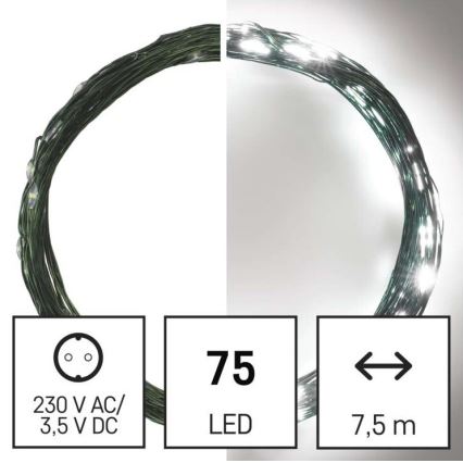 LED χριστουγεννιάτικη εξωτερική γιρλάντα 75xLED/12,5m IP44 ψυχρό λευκό