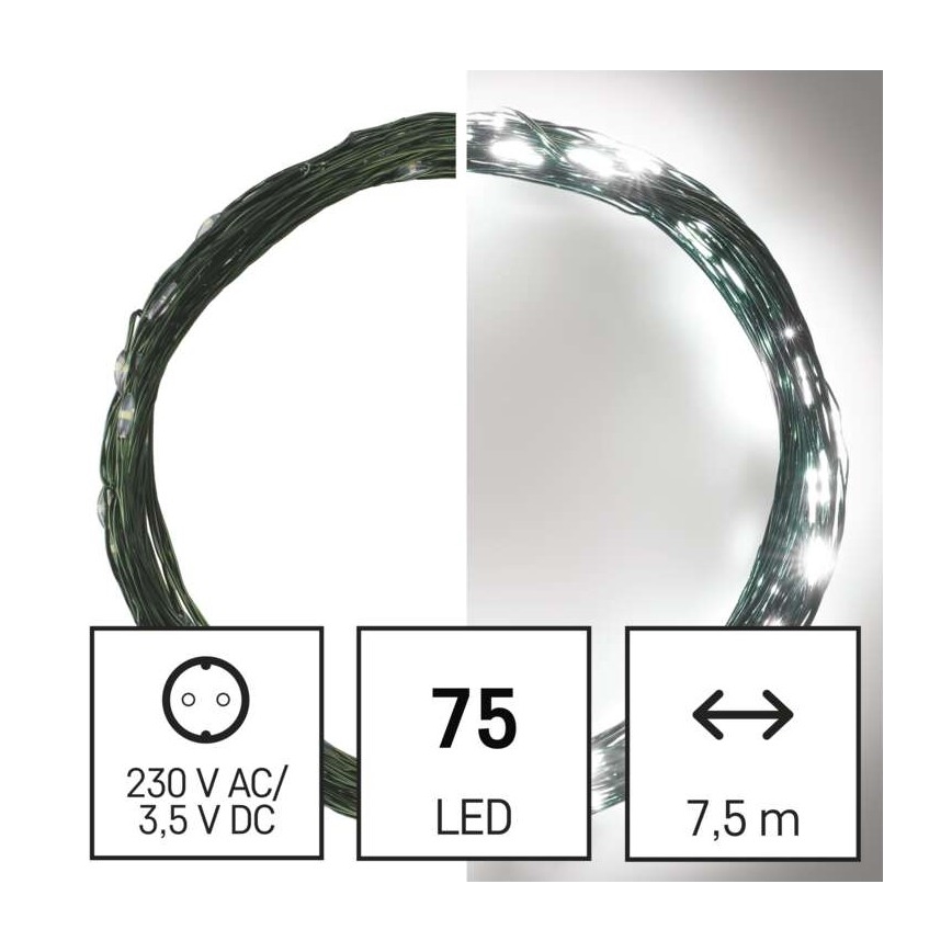 LED χριστουγεννιάτικη εξωτερική γιρλάντα 75xLED/12,5m IP44 ψυχρό λευκό