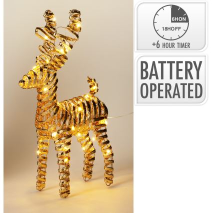 LED Χριστουγεννιάτικη διακόσμηση 30xLED/3xAA 37 cm θερμό λευκό τάρανδος/χρυσό