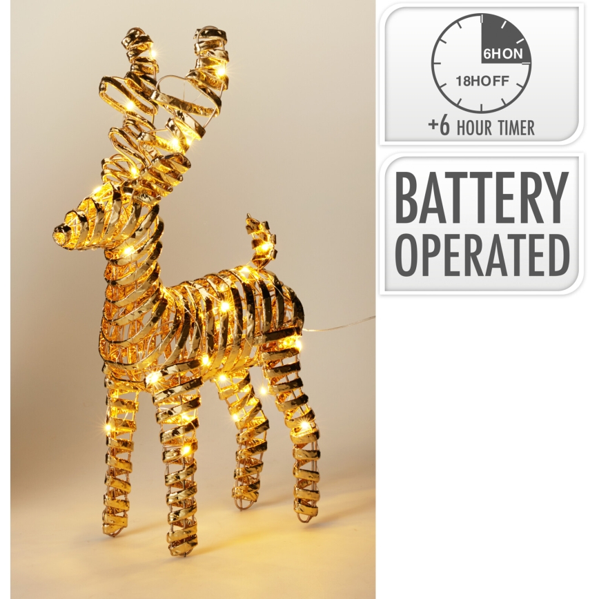 LED Χριστουγεννιάτικη διακόσμηση 30xLED/3xAA 37 cm θερμό λευκό τάρανδος/χρυσό