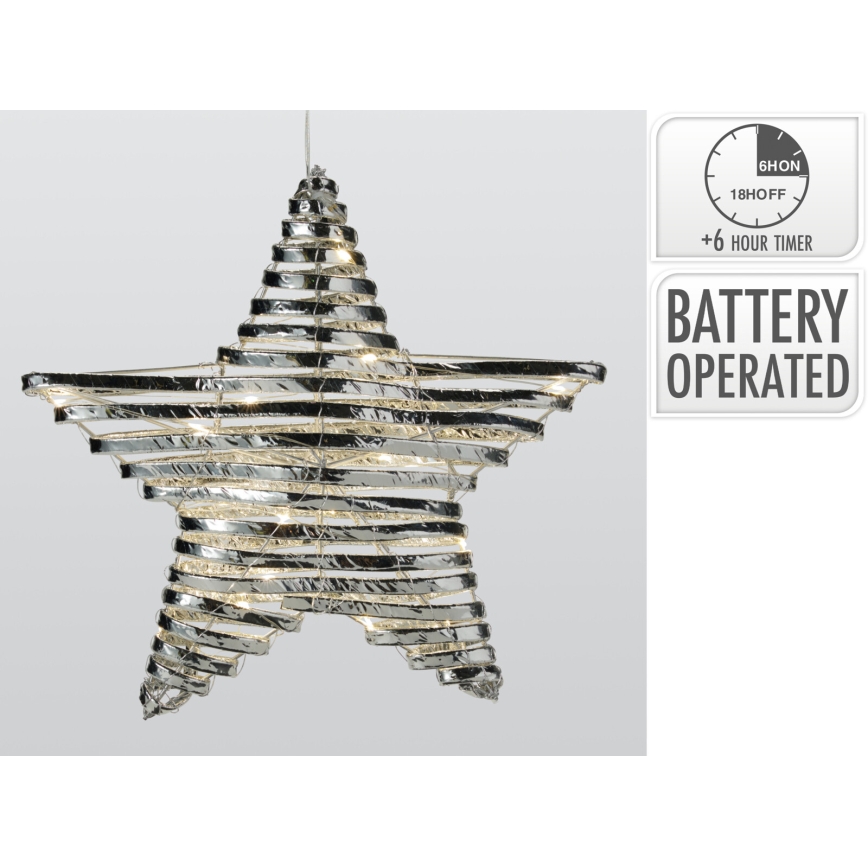 LED Χριστουγεννιάτικη διακόσμηση 30xLED/3xAA 40 cm θερμό λευκό αστέρι/ασημί
