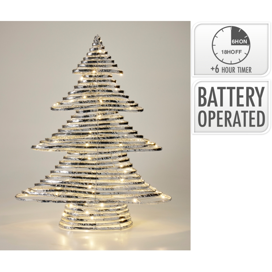 LED Χριστουγεννιάτικη διακόσμηση 60xLED/3xAA 60 cm θερμό λευκό δεντράκι/ασημί